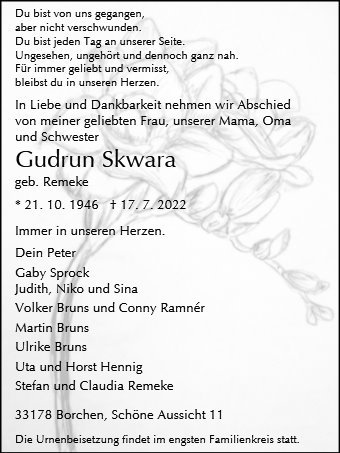 Erinnerungsbild für Gudrun  Skwara