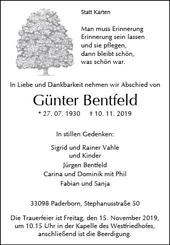 Erinnerungsbild für Günter Bentfeld