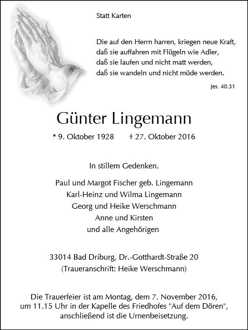 Erinnerungsbild für Günter Lingemann