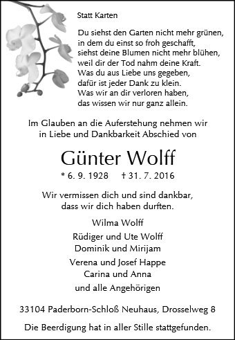 Erinnerungsbild für Günter Wolff