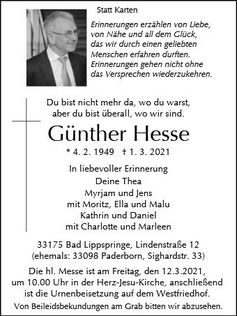 Erinnerungsbild für Günther Hesse