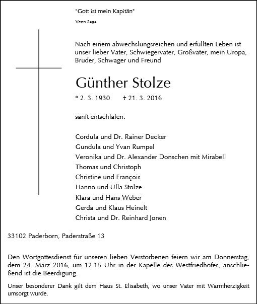 Erinnerungsbild für Günther Stolze