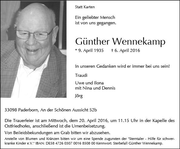 Erinnerungsbild für Günther Wennekamp