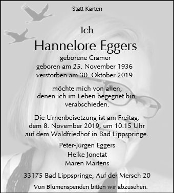 Erinnerungsbild für Hannelore Eggers