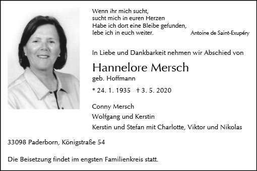 Erinnerungsbild für Hannelore Mersch