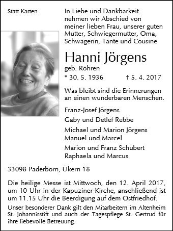 Erinnerungsbild für Hanni Jörgens