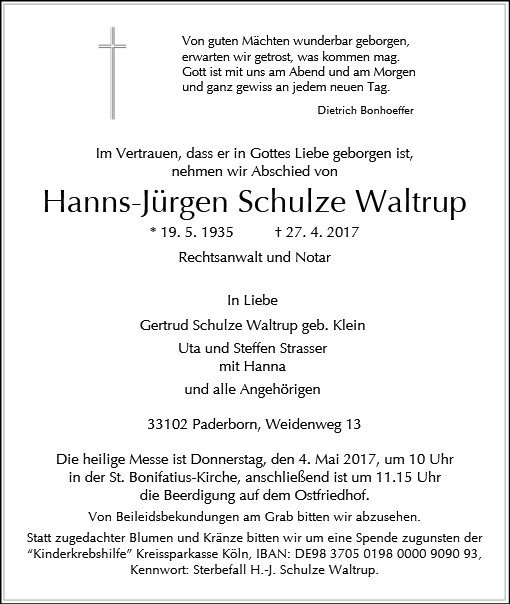 Erinnerungsbild für Hanns-Jürgen Schulze Waltrup
