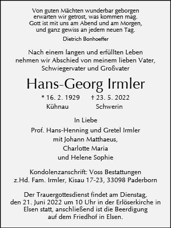 Erinnerungsbild für Hans Georg Irmler