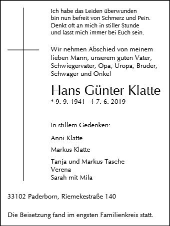 Erinnerungsbild für Hans Günter Klatte