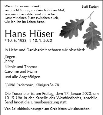 Erinnerungsbild für Hans Hüser