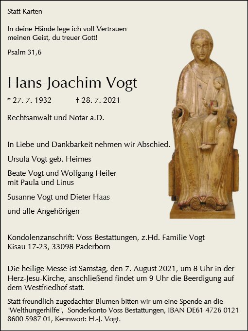 Erinnerungsbild für Hans-Joachim Vogt