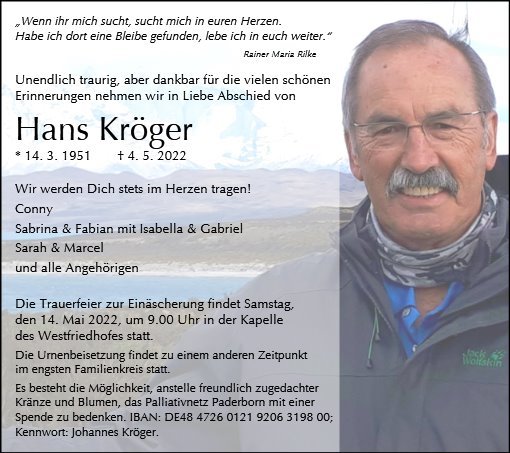 Erinnerungsbild für Hans Kröger
