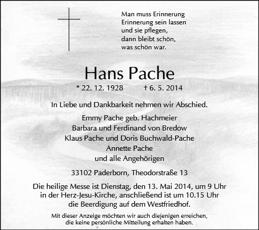 Erinnerungsbild für Hans Pache