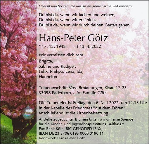 Erinnerungsbild für Hans-Peter Götz
