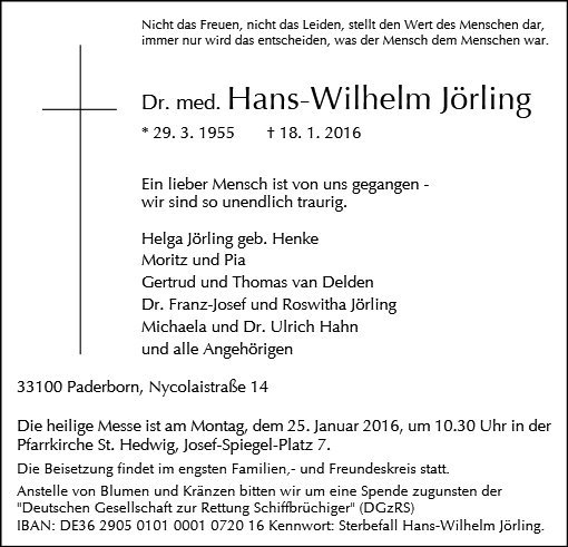 Erinnerungsbild für Dr. med. Hans-Wilhelm Jörling