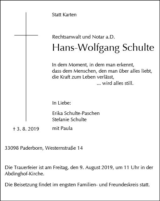 Erinnerungsbild für Hans-Wolfgang Schulte
