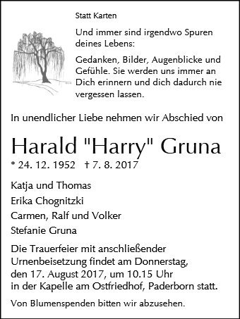 Erinnerungsbild für Harald Gruna