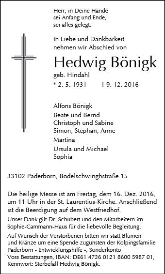 Erinnerungsbild für Hedwig Bönigk