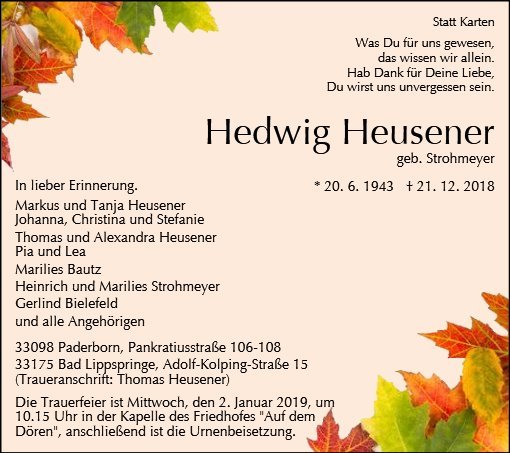 Erinnerungsbild für Hedwig Heusener