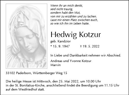 Erinnerungsbild für Hedwig Kotzur