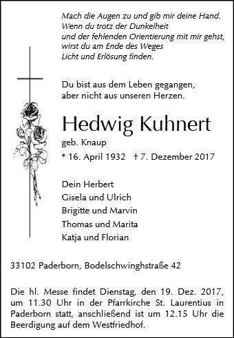 Erinnerungsbild für Hedwig Kuhnert