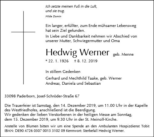 Erinnerungsbild für Hedwig Werner