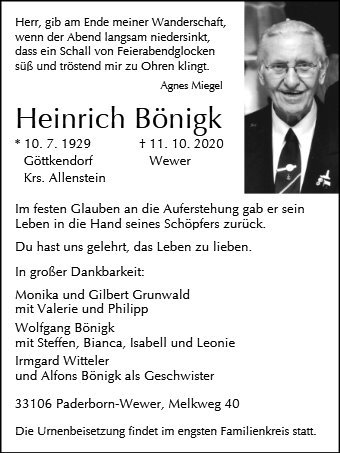 Erinnerungsbild für Heinrich Bönigk