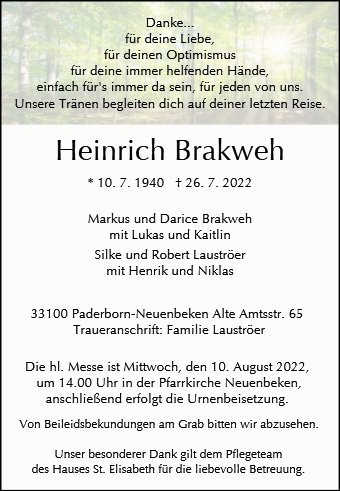 Erinnerungsbild für Heinrich Brakweh