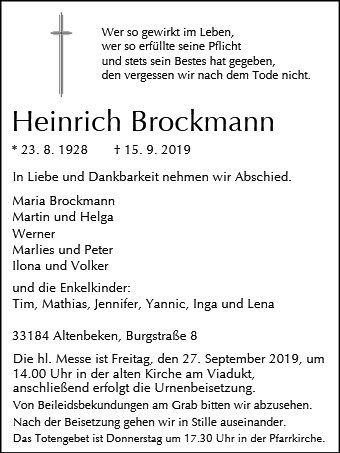 Erinnerungsbild für Heinrich Brockmann