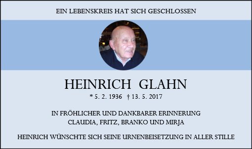 Erinnerungsbild für Heinrich Glahn