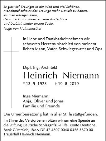 Erinnerungsbild für Heinrich Niemann