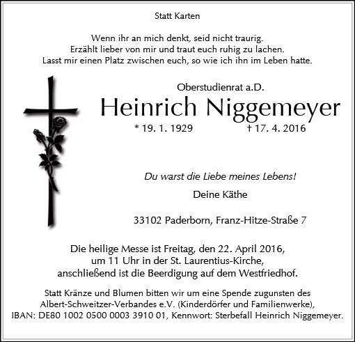 Erinnerungsbild für Heinrich Niggemeyer