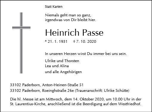 Erinnerungsbild für Heinrich Passe