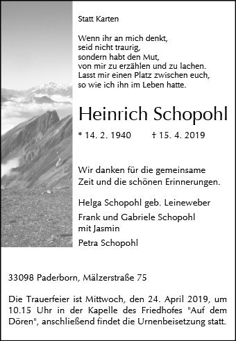 Erinnerungsbild für Heinrich Schopohl