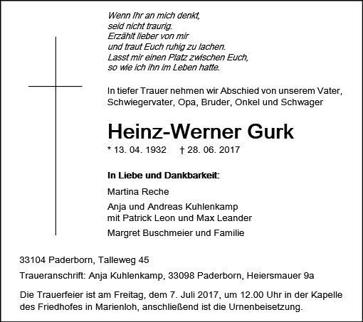 Erinnerungsbild für Heinz-Werner Gurk
