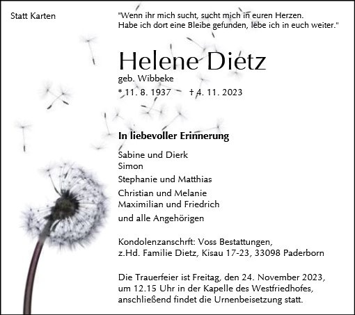 Erinnerungsbild für Helene Dietz