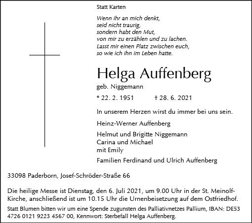 Erinnerungsbild für Helga Auffenberg