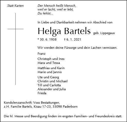 Erinnerungsbild für Helga Bartels