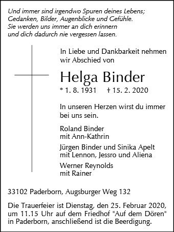 Erinnerungsbild für Helga Binder