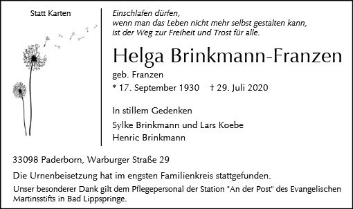 Erinnerungsbild für Helga Brinkmann-Franzen