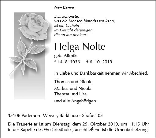 Erinnerungsbild für Helga Nolte