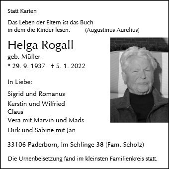 Erinnerungsbild für Helga Rogall