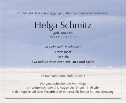 Erinnerungsbild für Helga Schmitz