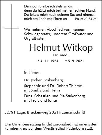 Erinnerungsbild für Helmut Witkop