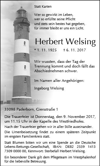 Erinnerungsbild für Herbert Welsing