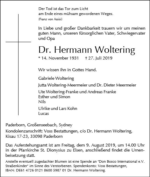 Erinnerungsbild für Dr. Hermann Woltering