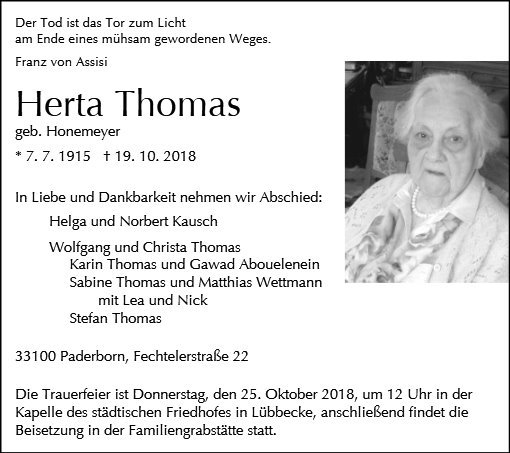 Erinnerungsbild für Herta Thomas