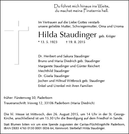 Erinnerungsbild für Hilda Staudinger