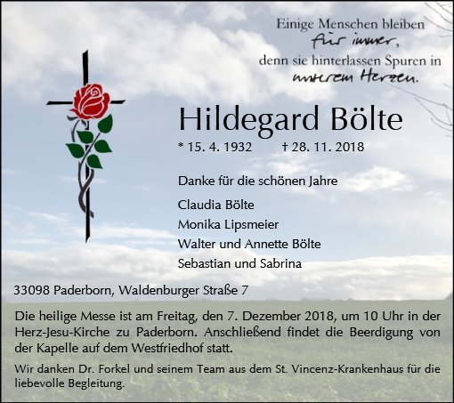 Erinnerungsbild für Hildegard  Bölte