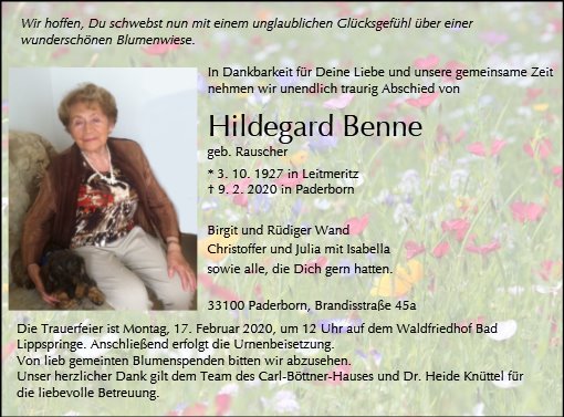 Erinnerungsbild für Hildegard Benne